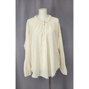 Raquel Allegra 100% Cotton Ruffle Tunic White Size Medium Made in USA Gauze